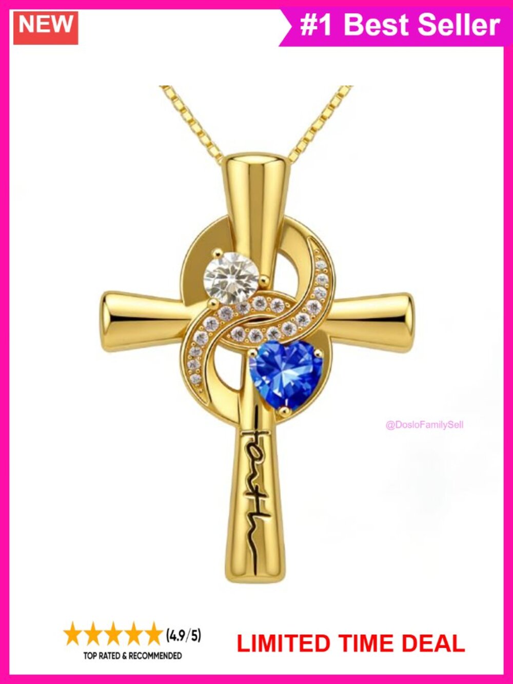 14K Gold Plated Birthstone Cross Necklace Infinity Pendant